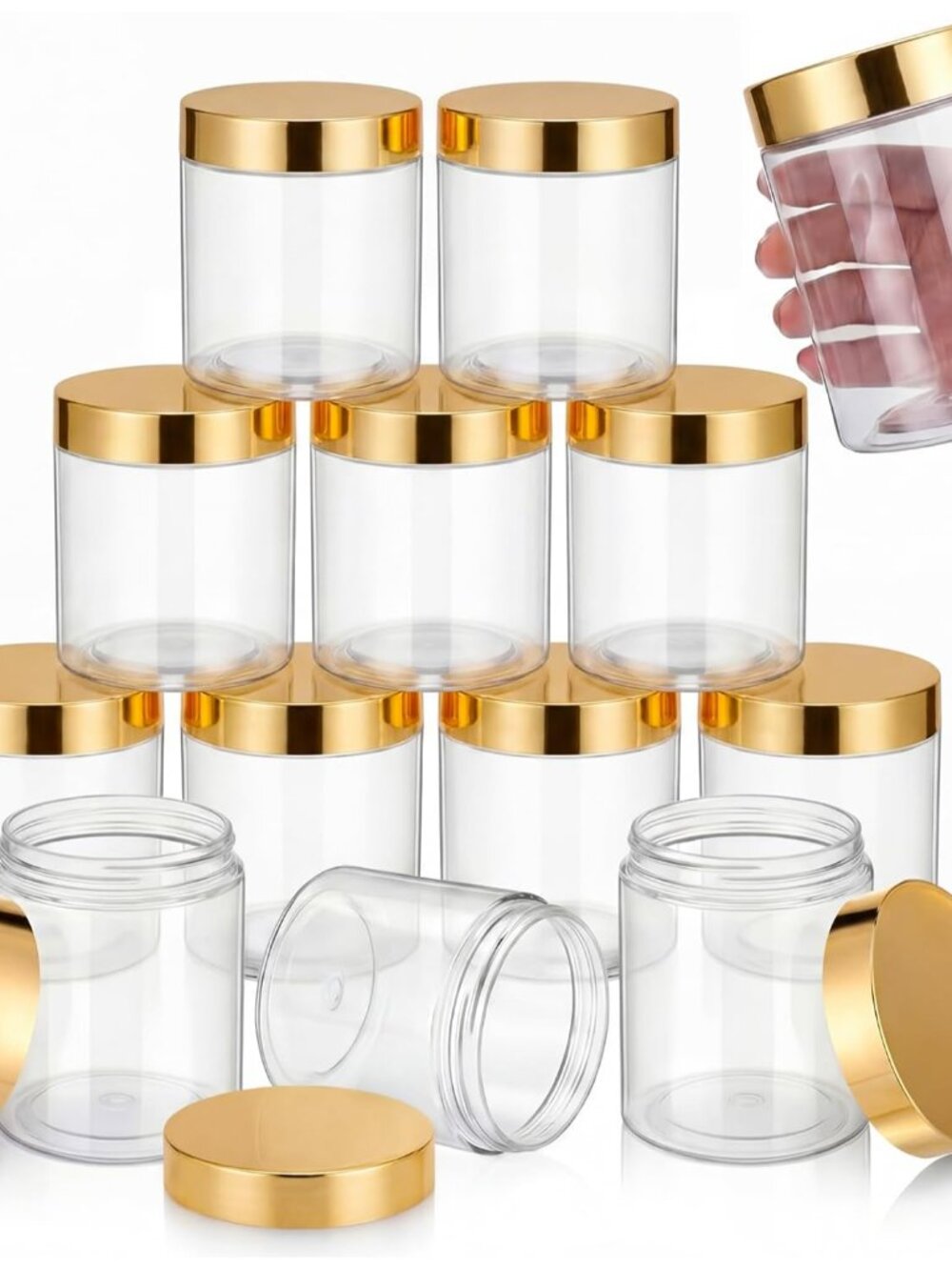 12 Pack 16 oz Plastic Container Jars with Lids Round Clear Travel Cosmetic Conta